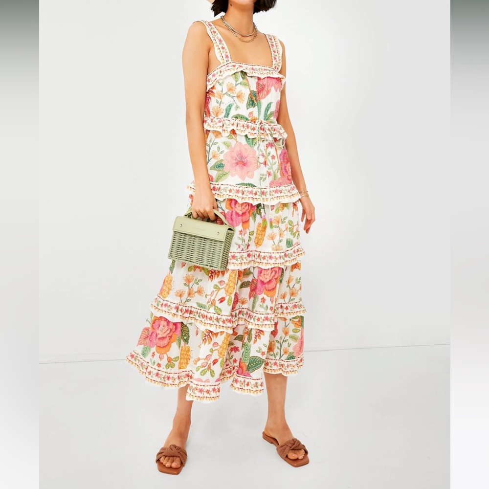 FARM Rio Floral Midi Dress - Pink, Green, Orange